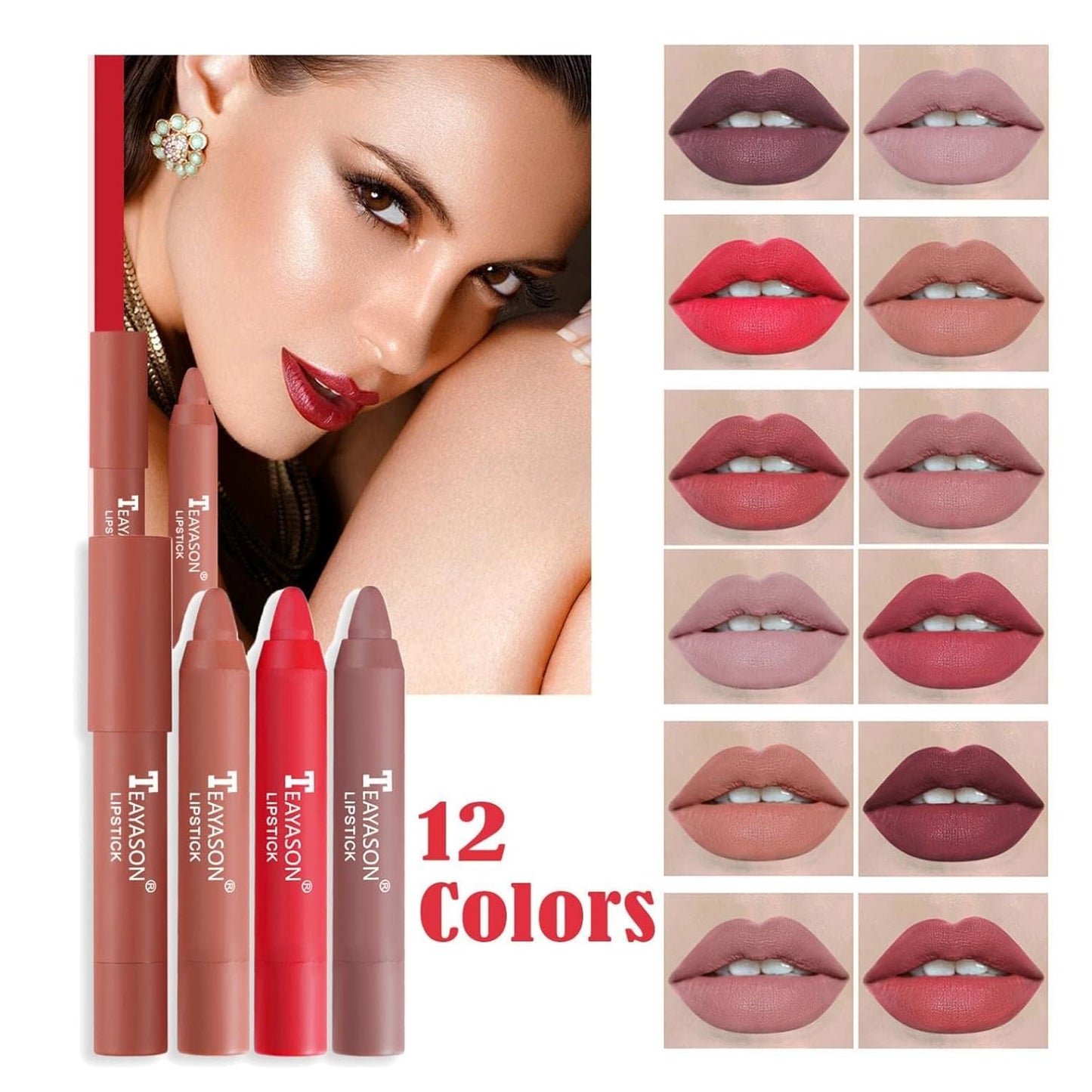 Matte Velvet Lipstick Lip Crayon Nourishing Non-Stick Cup Lip Stain Lip Gloss,Long-Lasting Waterproof Lip Stick Lip Makeup for Women (2)
