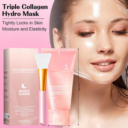 Collagen Night Wrapping Mask,Overnight Peel off Mask, Facial Collagan Wrapping for Elasticity & Hydration, Reduce Sagging & Dullness, Tight Skin, Pink,Pack of 1, 2.53 Fl.Oz(Brush Included) (2 PCS)