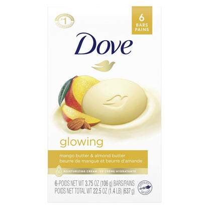 Beauty Bar Gentle Skin Cleanser Moisturizing for Gentle Soft Skin Care Glowing Mango Butter and Almond Butter More Moisturizing than Bar Soap 3. 75 Oz 6 Bars(Pack of 1)