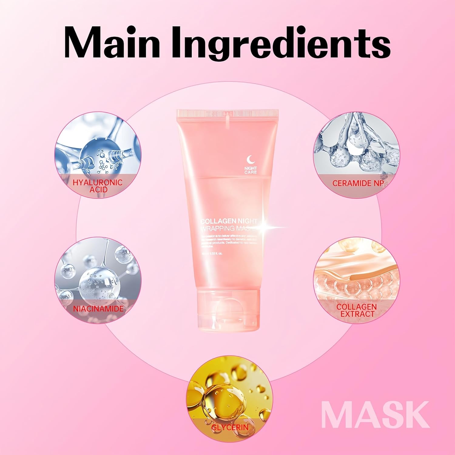 Collagen Night Wrapping Mask,Overnight Peel off Mask, Facial Collagan Wrapping for Elasticity & Hydration, Reduce Sagging & Dullness, Tight Skin, Pink,Pack of 1, 2.53 Fl.Oz(Brush Included) (2 PCS)