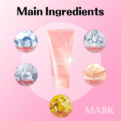 Collagen Night Wrapping Mask,Overnight Peel off Mask, Facial Collagan Wrapping for Elasticity & Hydration, Reduce Sagging & Dullness, Tight Skin, Pink,Pack of 1, 2.53 Fl.Oz(Brush Included) (2 PCS)