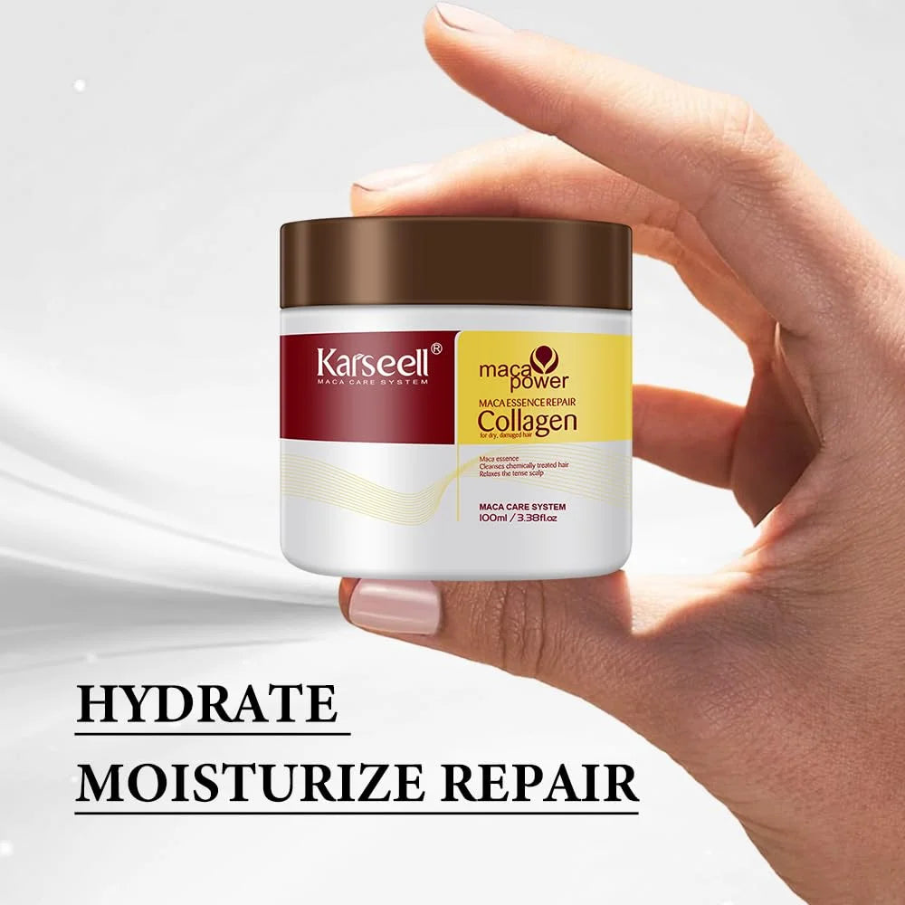Collagen Hair Treatment Deep Repair Conditioning Argan Oil Collagen Hair Mask Essence for Dry Damaged Hair All Hair Types, 3.38Floz 100Ml