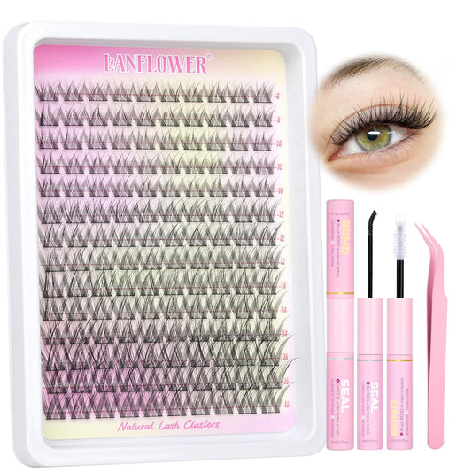 Natural Lash Clusters Kit Wispy Lash Extension Kit C Curl Cluster Eyelash Extensions 8-16Mm Eyelash Extension Kit Thin Band Individual Lashes 168Pcs Eyelash Clusters Kit by