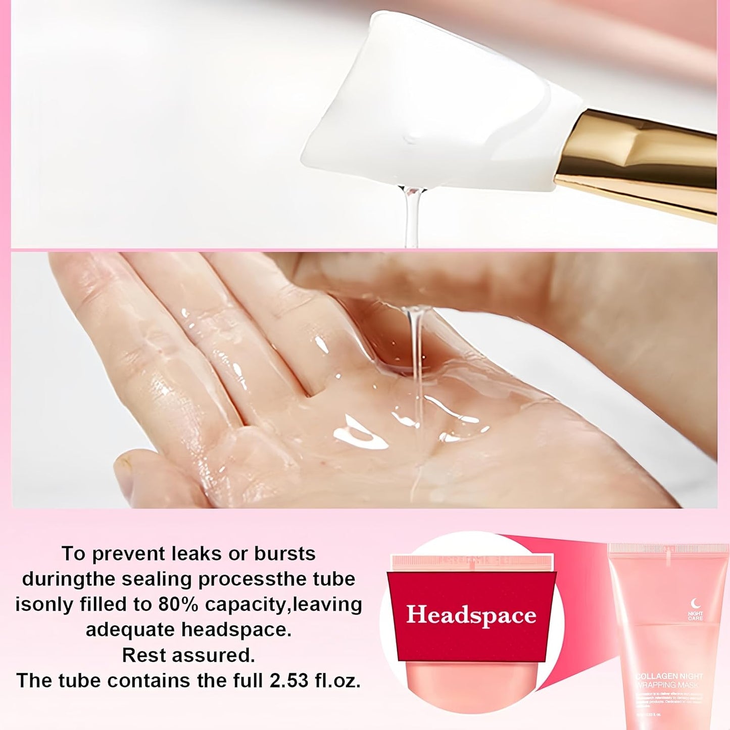 Collagen Night Wrapping Mask,Overnight Peel off Mask, Facial Collagan Wrapping for Elasticity & Hydration, Reduce Sagging & Dullness, Tight Skin, Pink,Pack of 1, 2.53 Fl.Oz(Brush Included) (2 PCS)