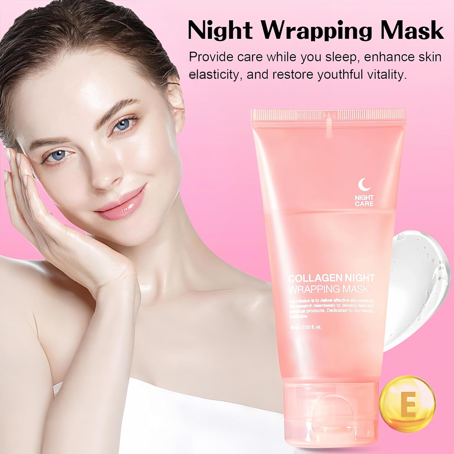 Collagen Night Wrapping Mask,Overnight Peel off Mask, Facial Collagan Wrapping for Elasticity & Hydration, Reduce Sagging & Dullness, Tight Skin, Pink,Pack of 1, 2.53 Fl.Oz(Brush Included) (2 PCS)